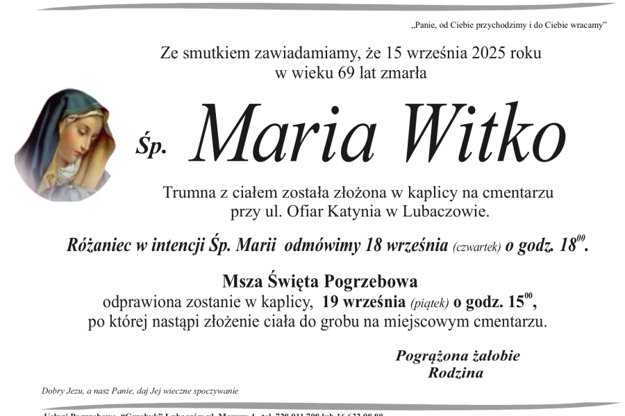 Zmarła Maria Witko [69 lat]